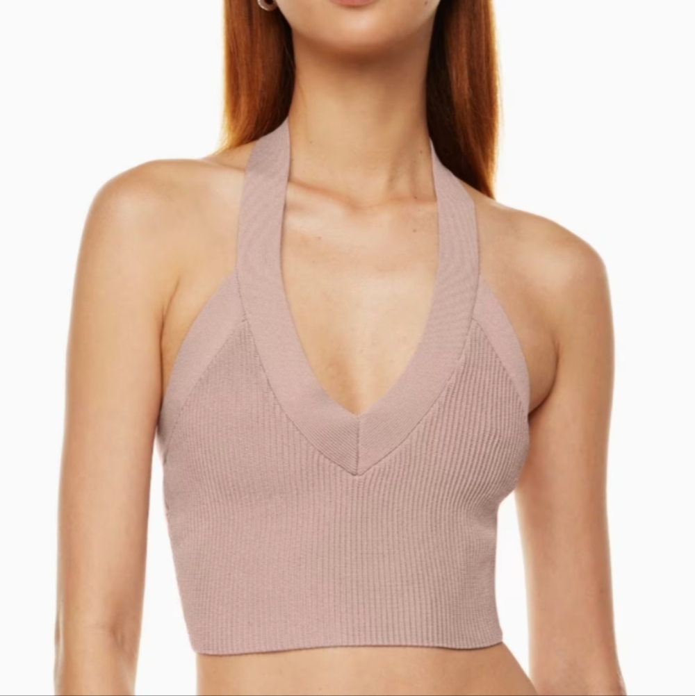 Aritzia Babaton Griffith Sculpt Knit Halter Top mauve dust pink Small